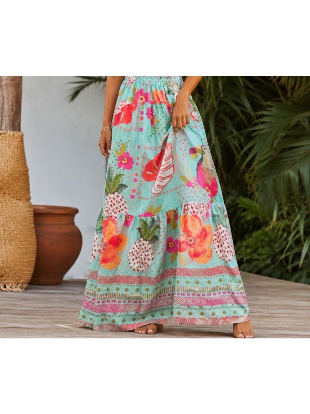 Tropical Hawaiian Maxi Skirt & Matching Bikini Set XS/S Island Resortwear beach